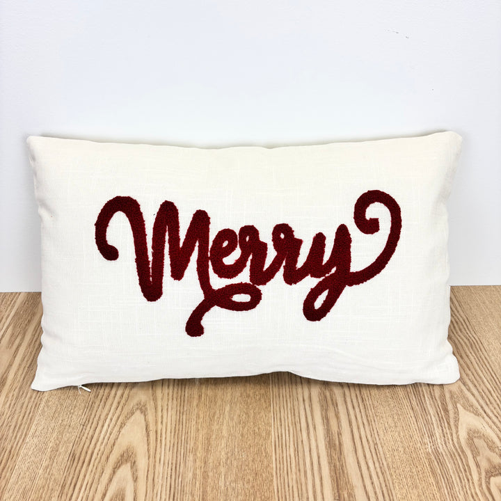 "Merry" Embroidered Lumbar Pillow