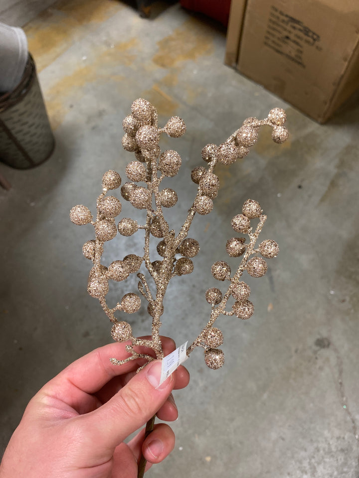 Glittered Berry Stem - Champagne