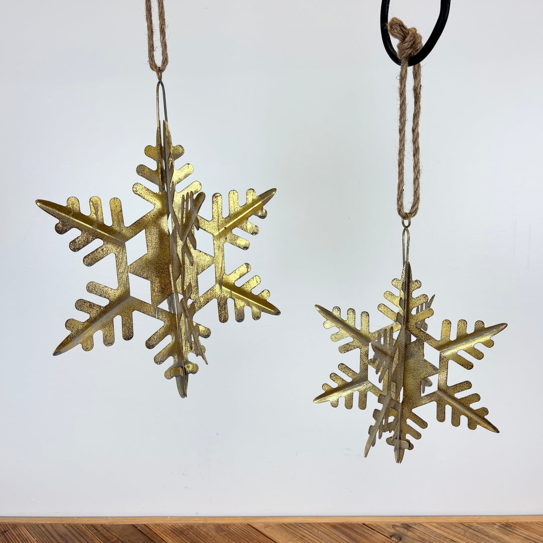 Weathered Gold Galvanized Metal Snowflake - 2 Sizes