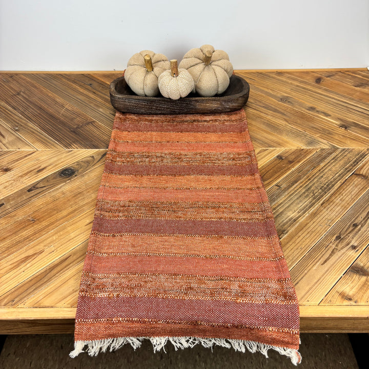 Woven Blend Striped Table Runner with Frayed Edges