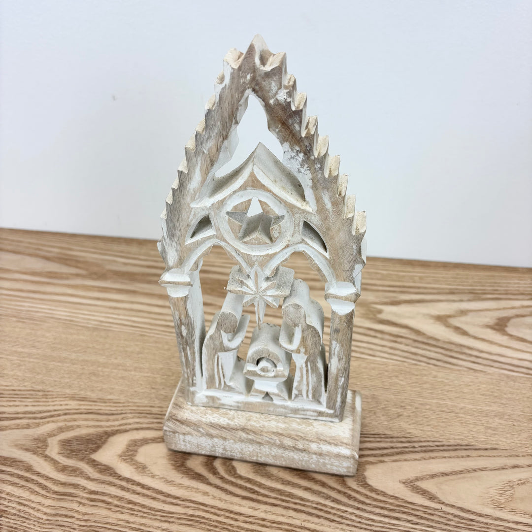 White Washed Mango Wood Nativity