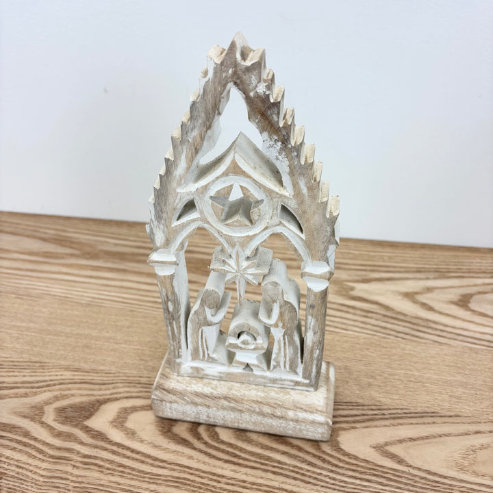 White Washed Mango Wood Nativity