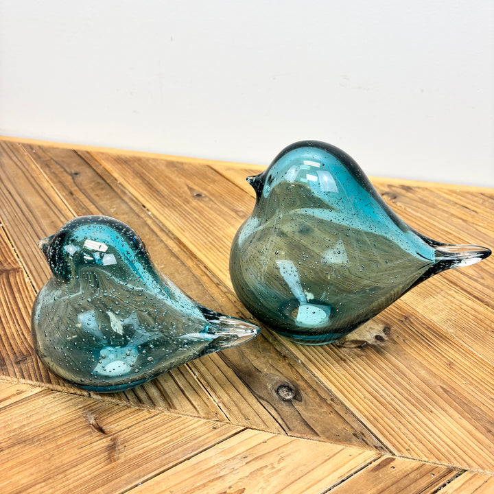 Blue Bubble Glass Bird Figurine - 2 Sizes