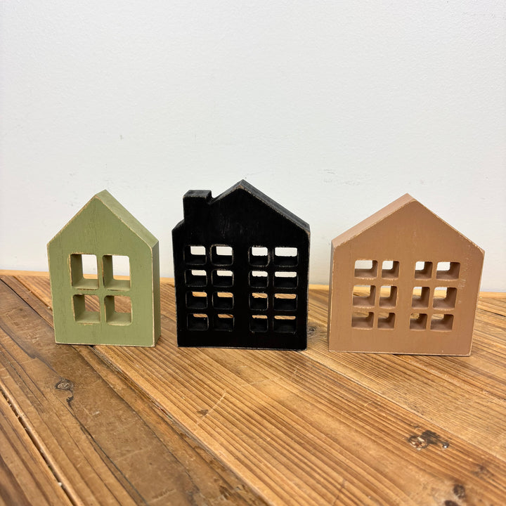 Wood Cut-Out Houses - Set of 3