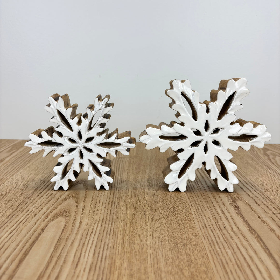 White Carved Wood Snowflake - 2 Sizes