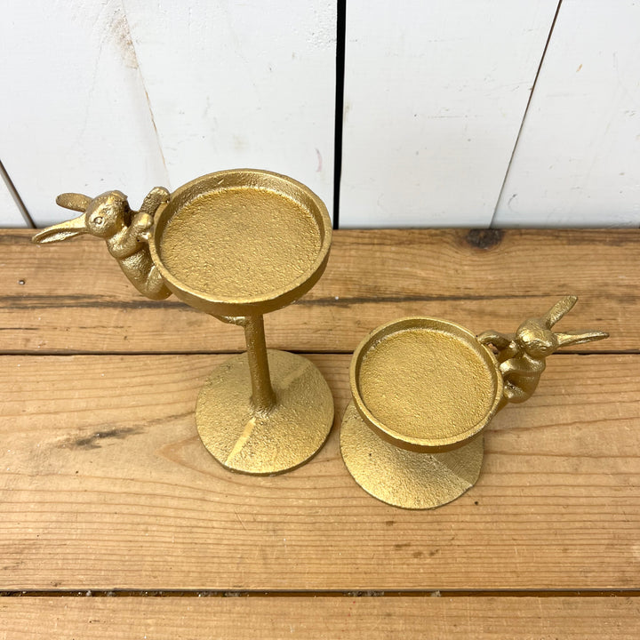 Set of 2 Gold Bunny Candleholders