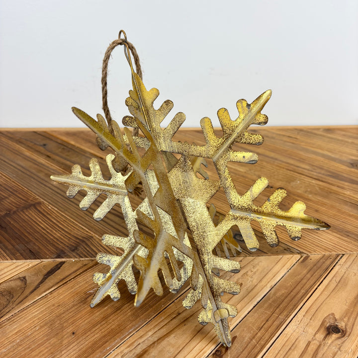 Weathered Gold Galvanized Metal Snowflake - 2 Sizes