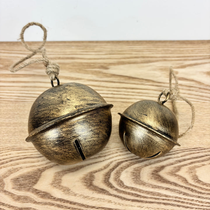 Antiqued Gold Jingle Bell Ornament - 2 Sizes