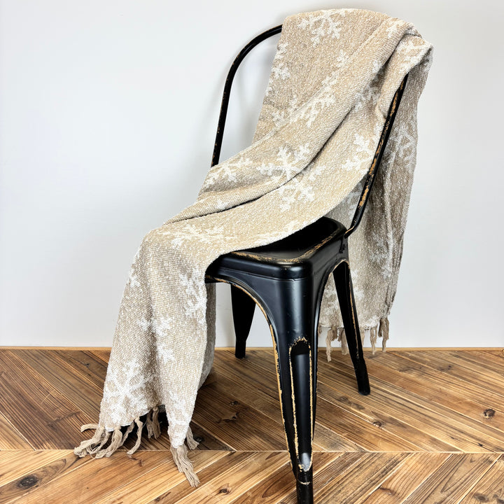 Snowflake Pattern Woven Fabric Jacquard Throw with Fringe