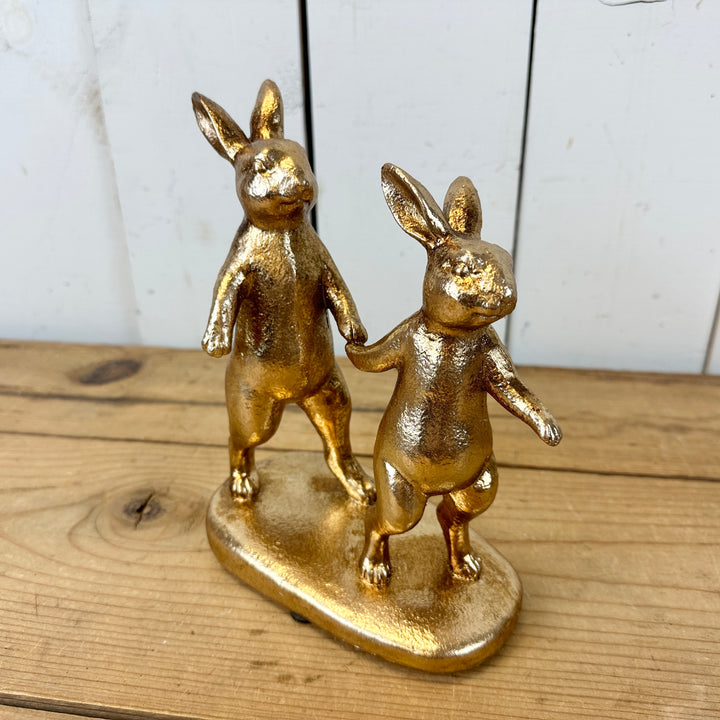 Gold Bunnies Holding Hands