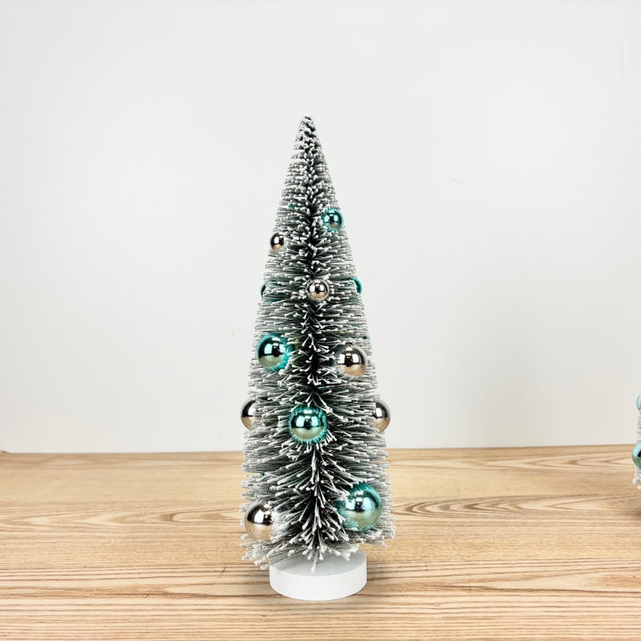 Silver Holiday Bottle Brush Trees with Baubles - 3 Sizes