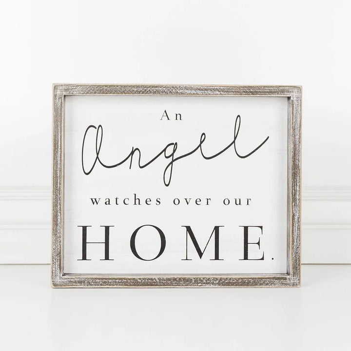 "An Angel Watches Over Your Home" Wood Framed Sign