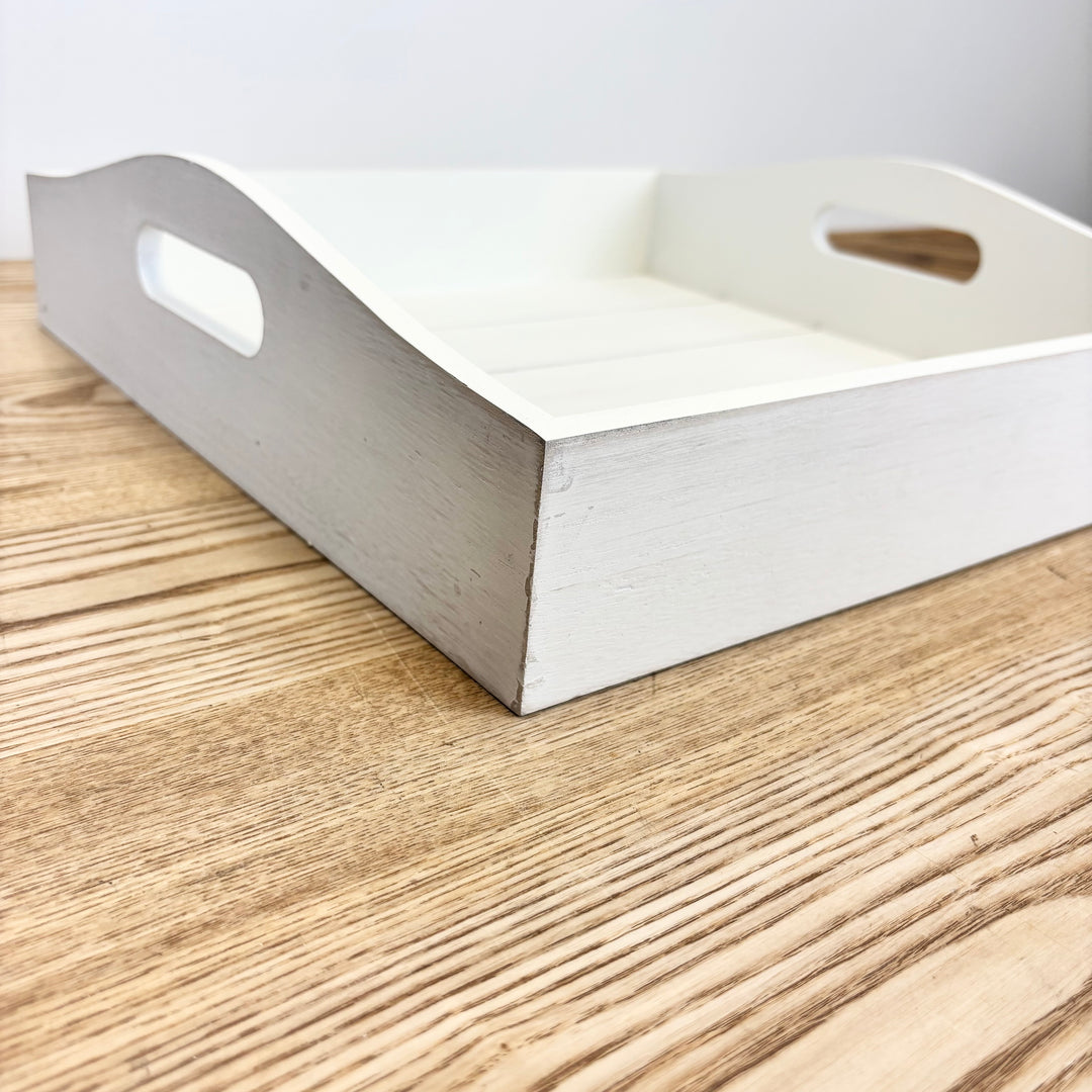 White Shiplap Wood Tray