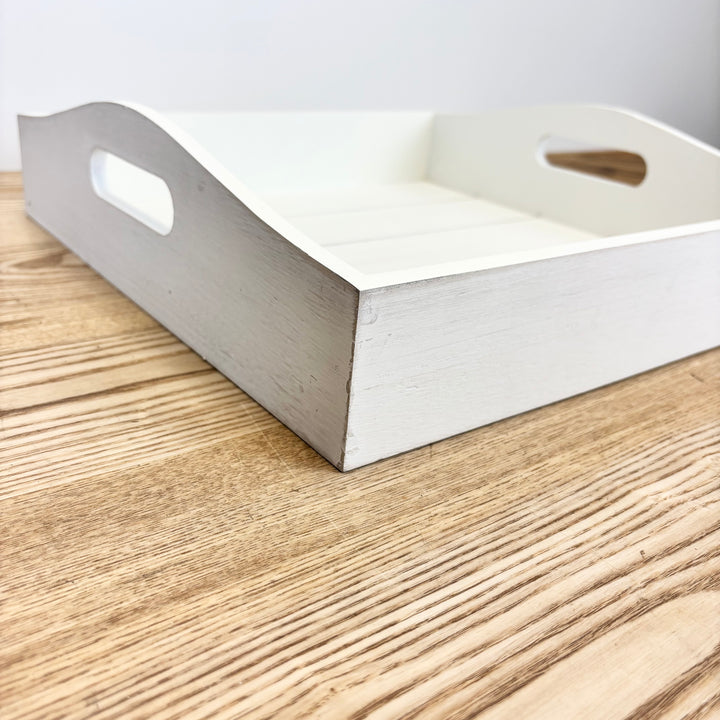 White Shiplap Wood Tray