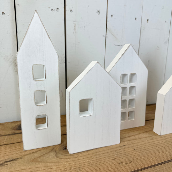 Wooden White Houses - Set of 5