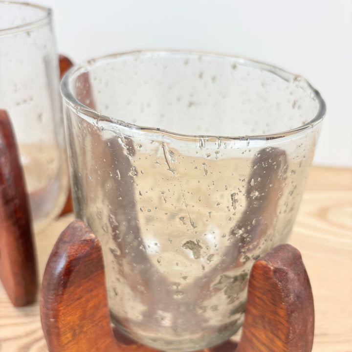 Wood and Bubble Glass Candleholders