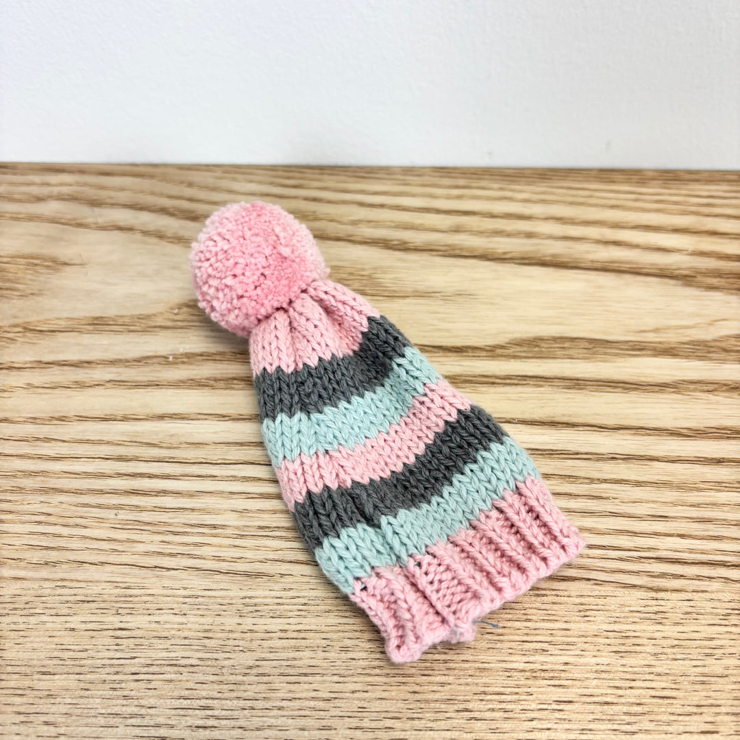 Cotton Knit Hat Bottle Topper with Stripes & Pom Pom - 6 Styles