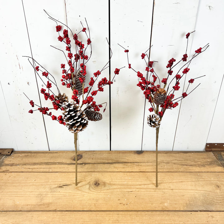Red Berry Stems with Pinecones
