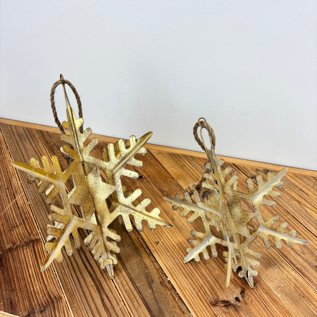 Weathered Gold Galvanized Metal Snowflake - 2 Sizes