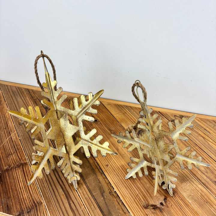 Weathered Gold Galvanized Metal Snowflake - 2 Sizes