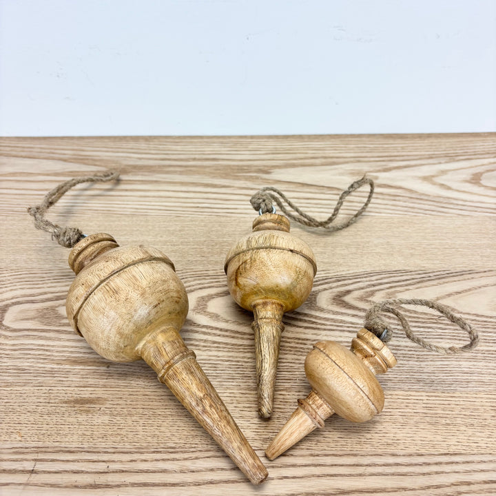Wood Finial Ornament - Set of 3