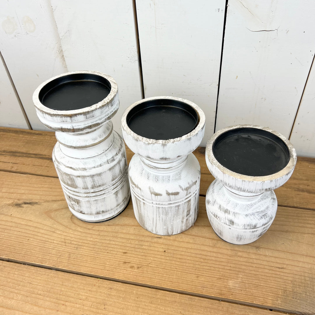 Distressed White Washed Candlesticks