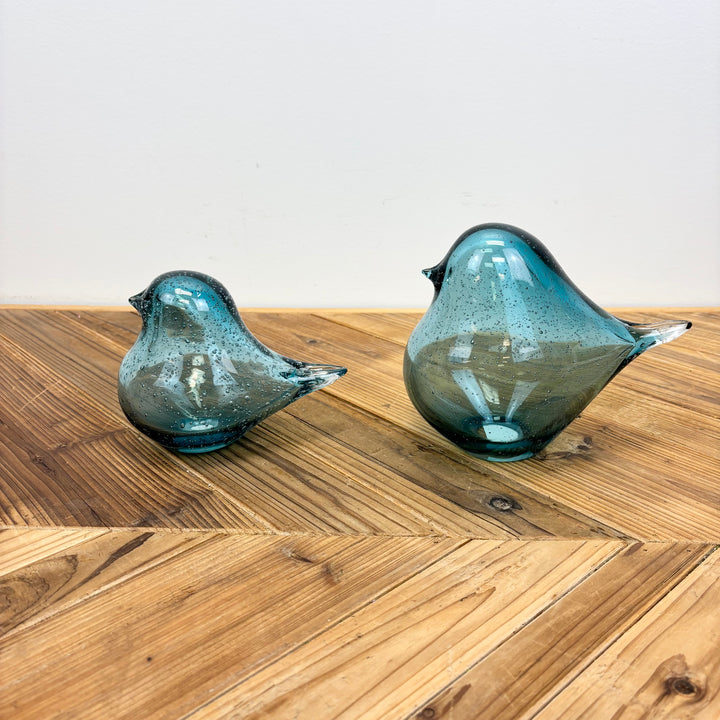 Blue Bubble Glass Bird Figurine - 2 Sizes