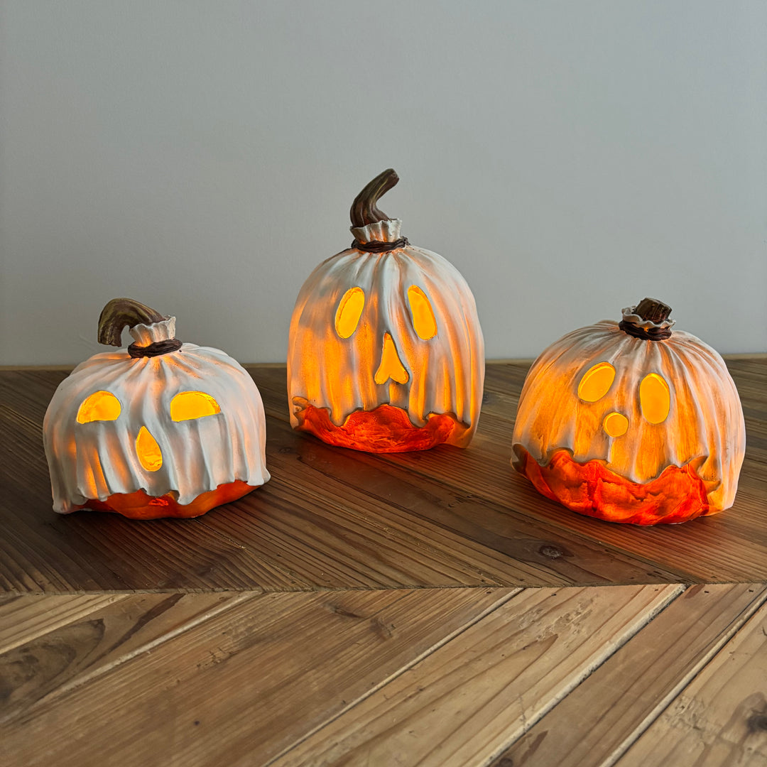 Lighted Ghost Pumpkins - 3 Sizes