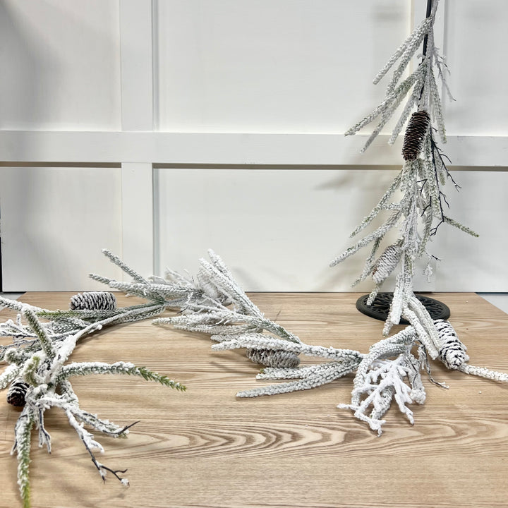 Flocked Garland with Pinecones