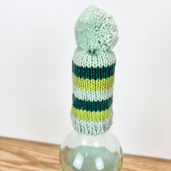 Cotton Knit Hat Bottle Topper with Stripes & Pom Pom - 6 Styles