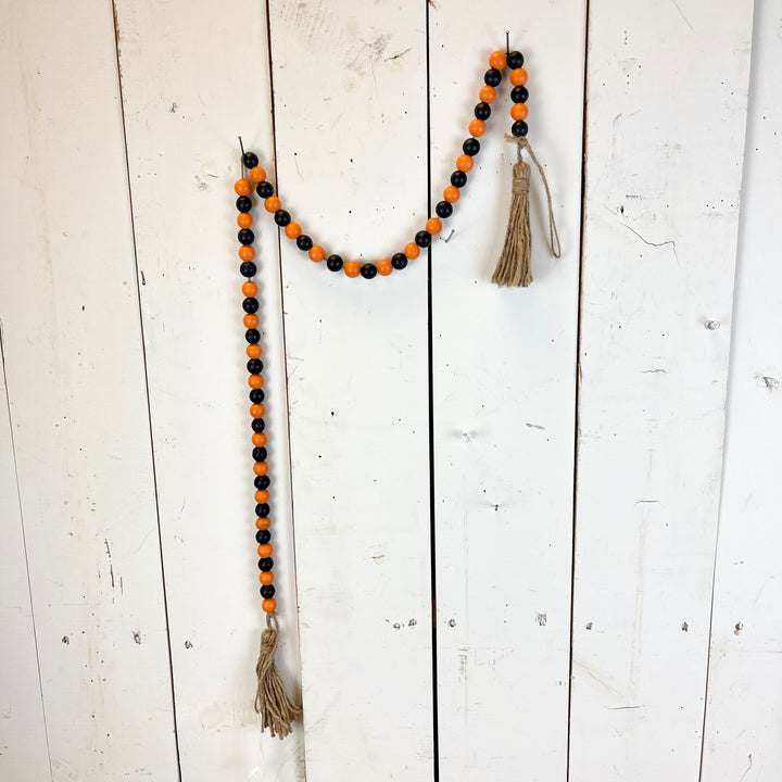 Black and Orange Bead Garland with Tassels