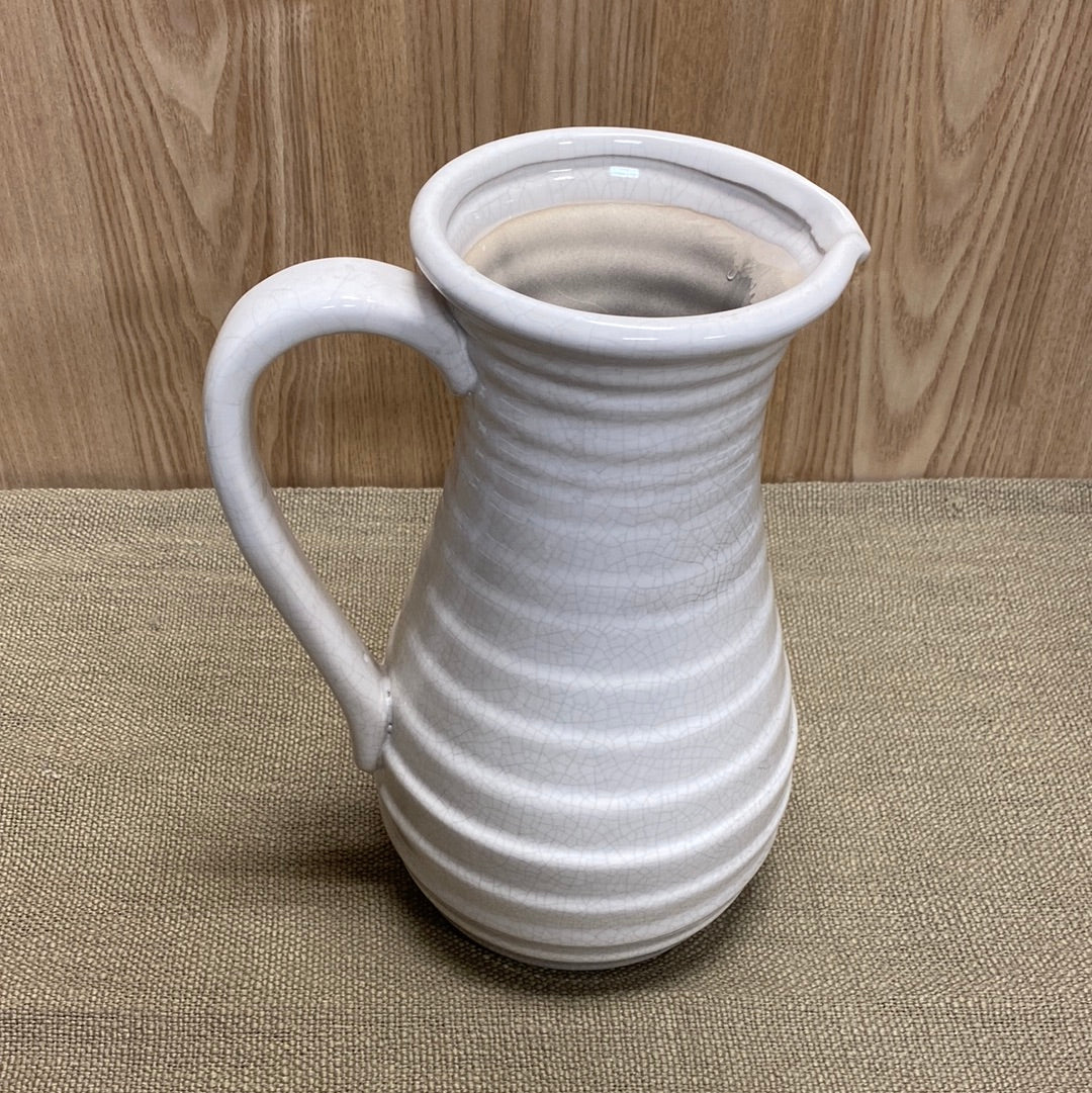 White Crazed Pottery Pitcher