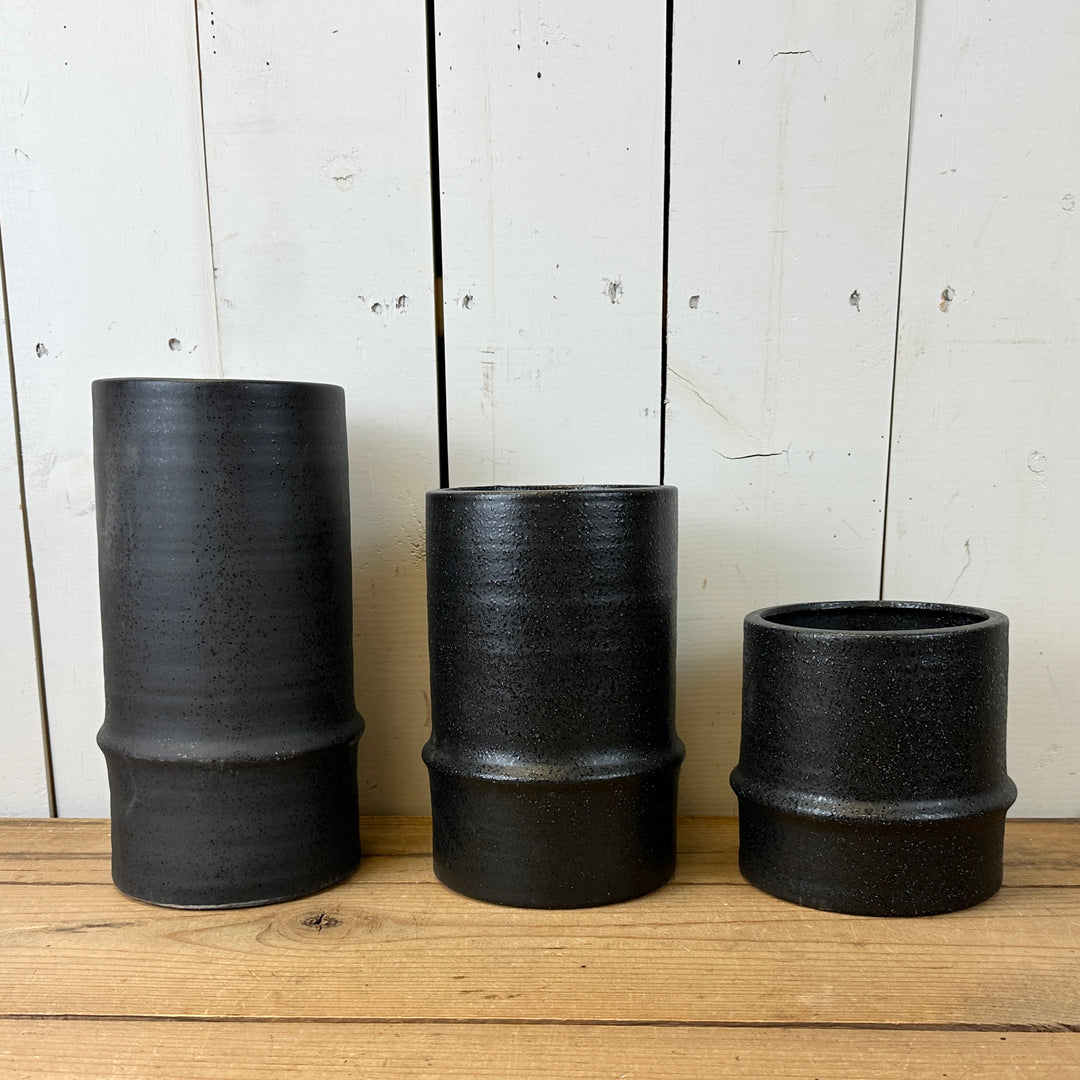 Black Textured Canister Vases