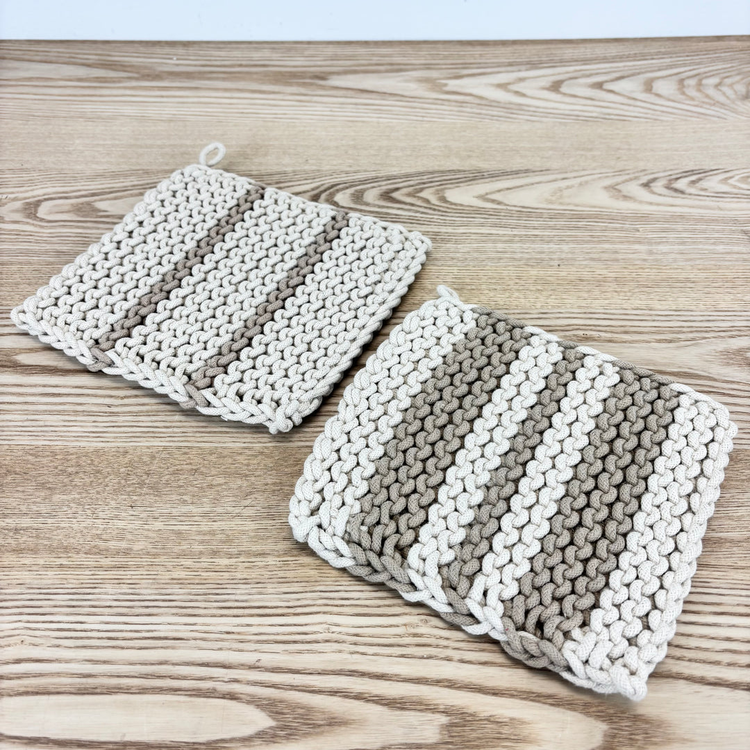 Crochet Tan Stripe Pot Holder - Set of 2