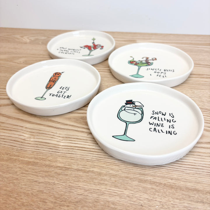 Tipsy Holiday Stoneware Plates - 4 Styles