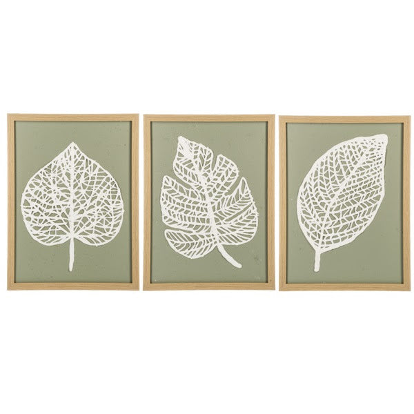 Framed Leaf Recycled Paper Wall Decor, Set of 3