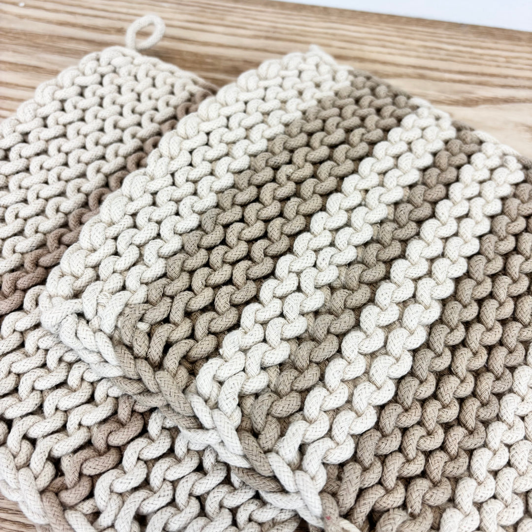 Crochet Tan Stripe Pot Holder - Set of 2