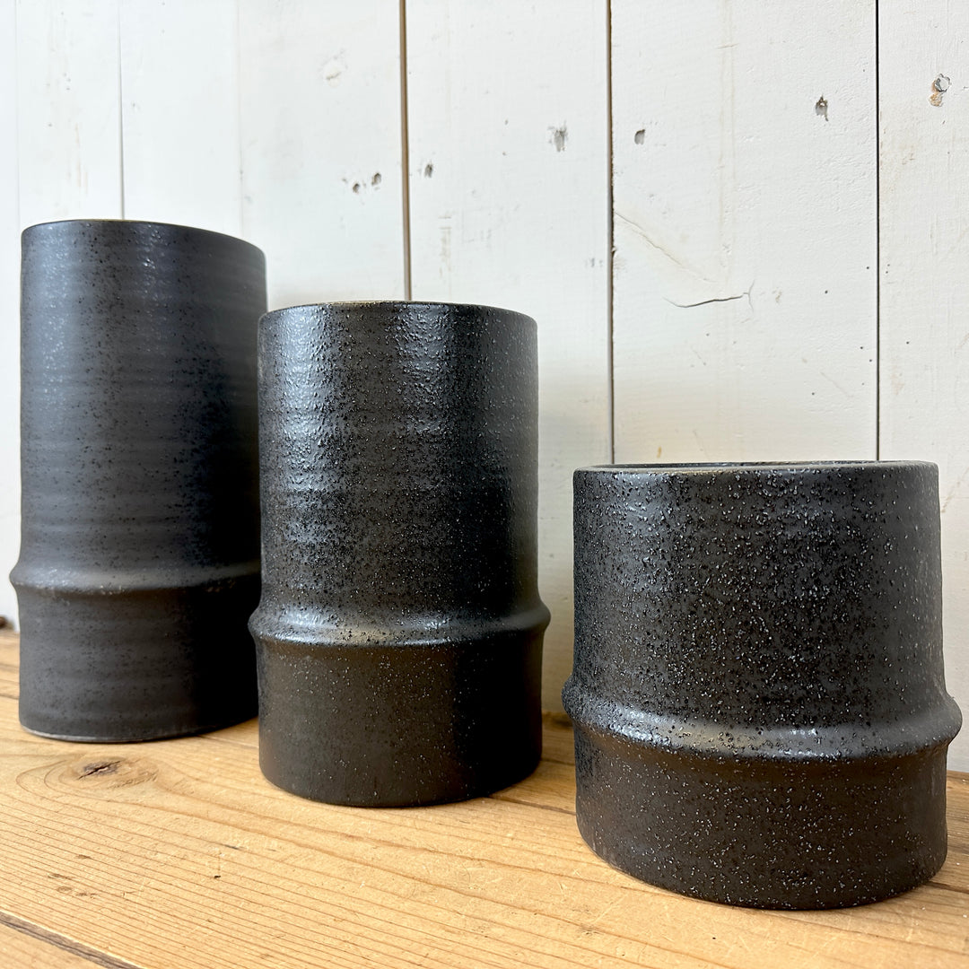 Black Textured Canister Vases