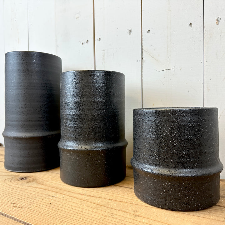 Black Textured Canister Vases