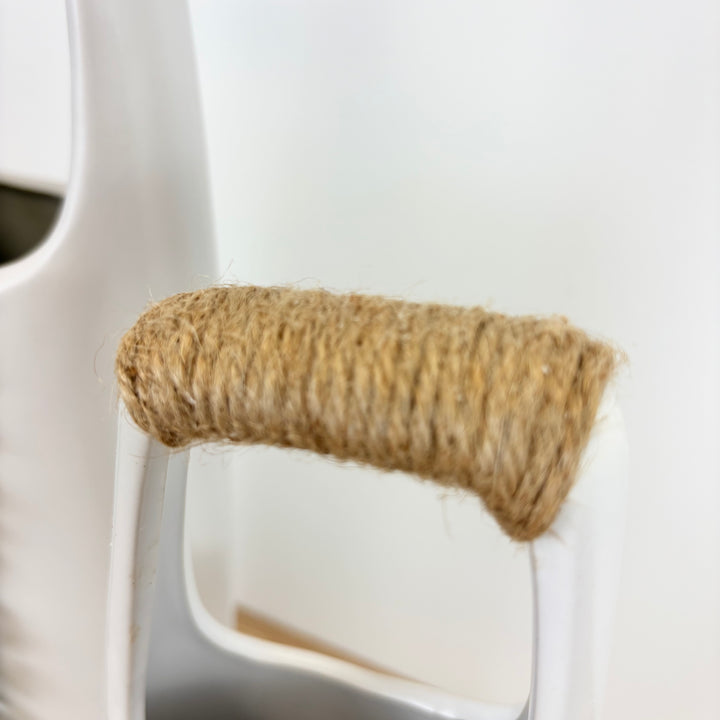 White Stoneware Vase with Jute Wrapped Handle