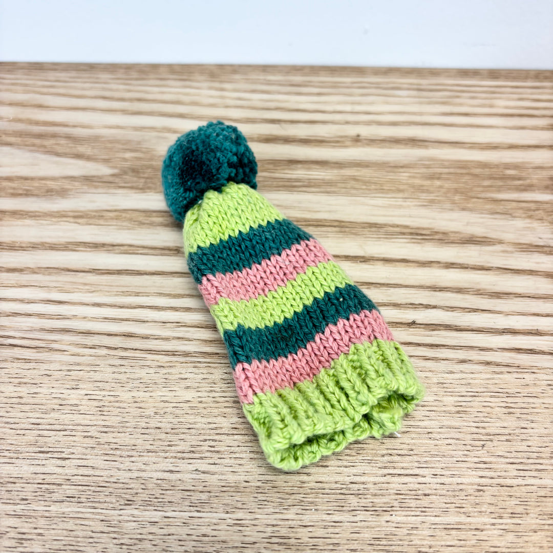 Cotton Knit Hat Bottle Topper with Stripes & Pom Pom - 6 Styles