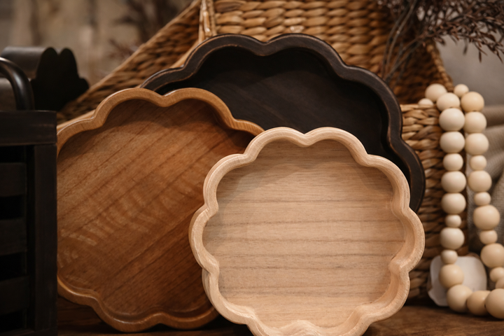 Wooden Scalloped Trays, 4 colors