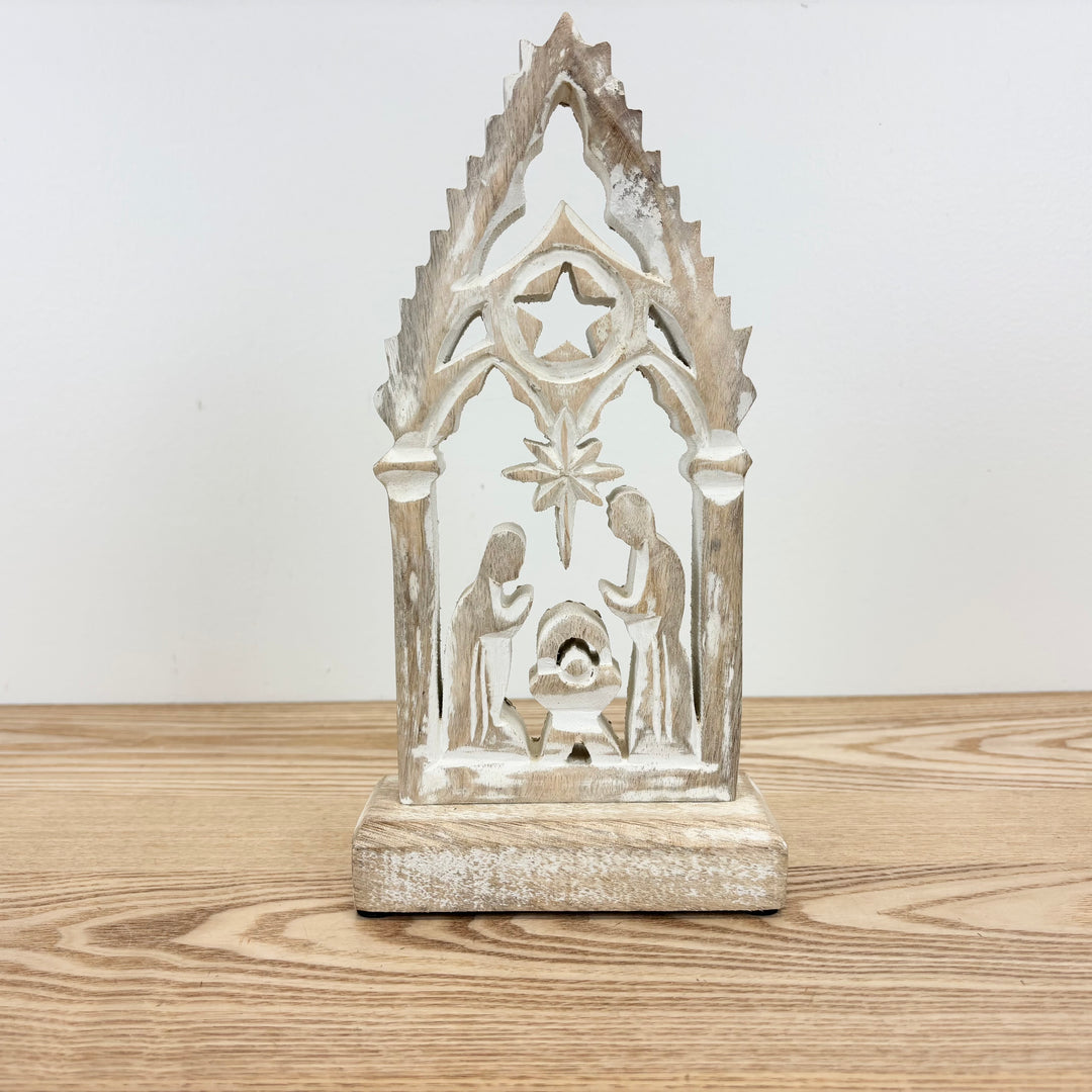 White Washed Mango Wood Nativity