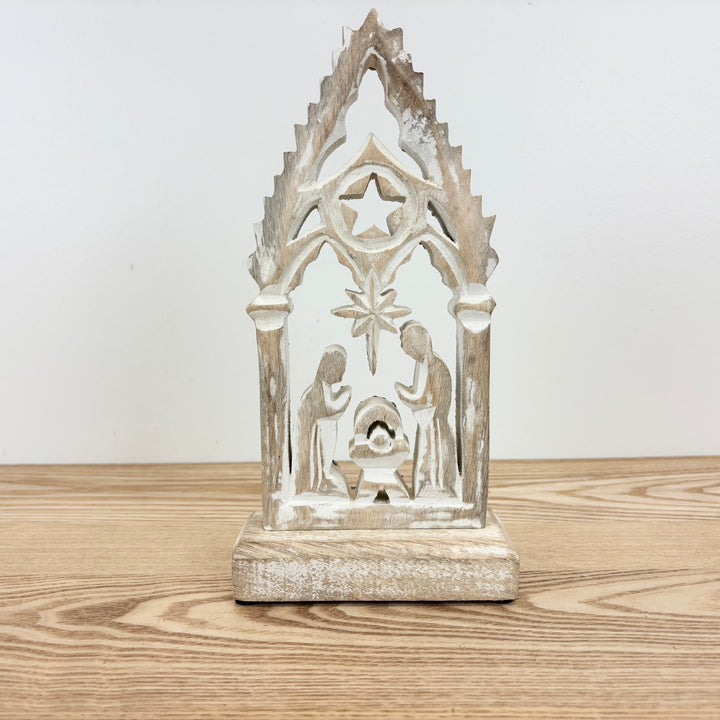 White Washed Mango Wood Nativity