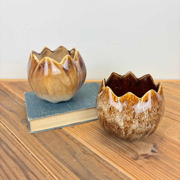 Stoneware Flower Shaped Planter - 2 Styles
