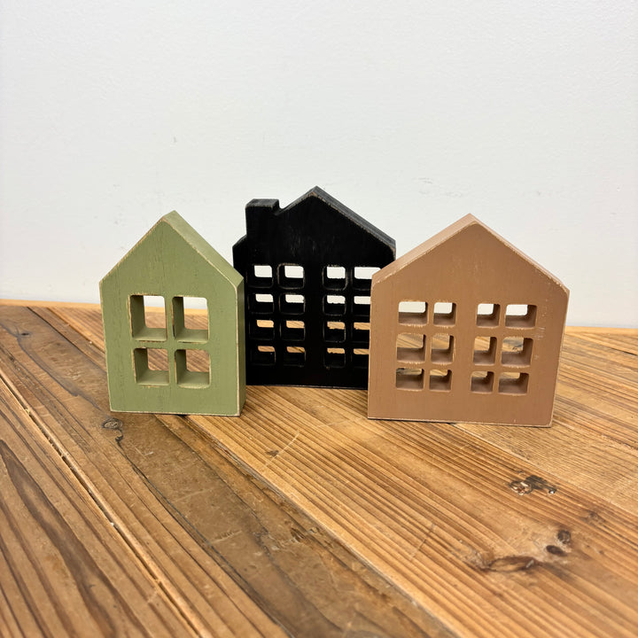 Wood Cut-Out Houses - Set of 3