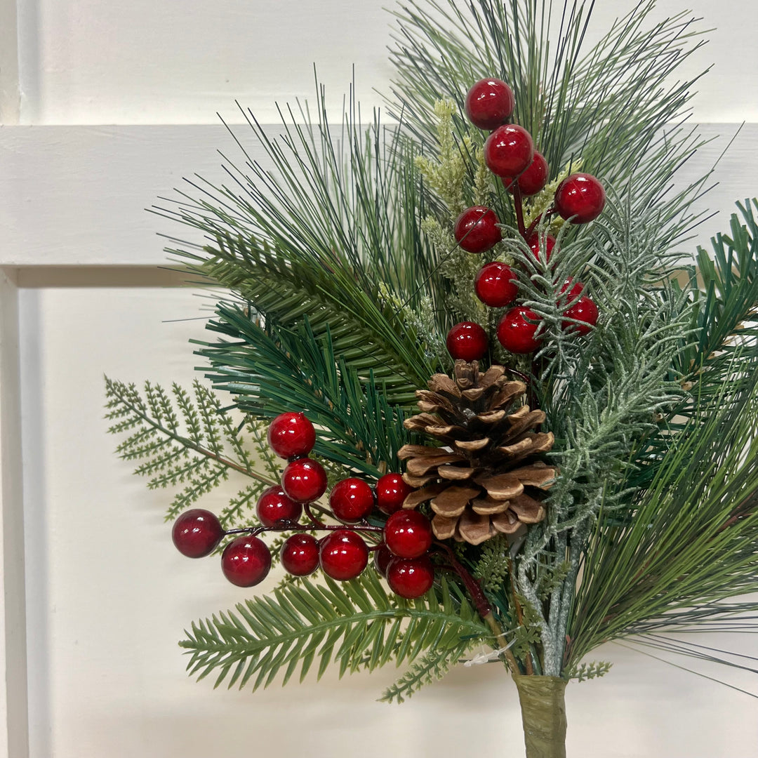 Mixed Pine with Red Berries Stem
