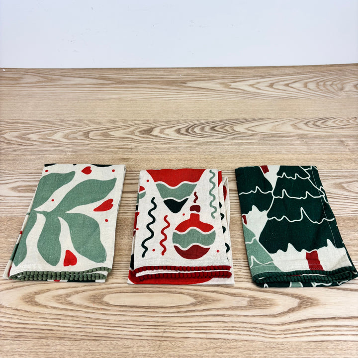 Tea Towel with Botanical/Ornament Pattern - 3 Styles