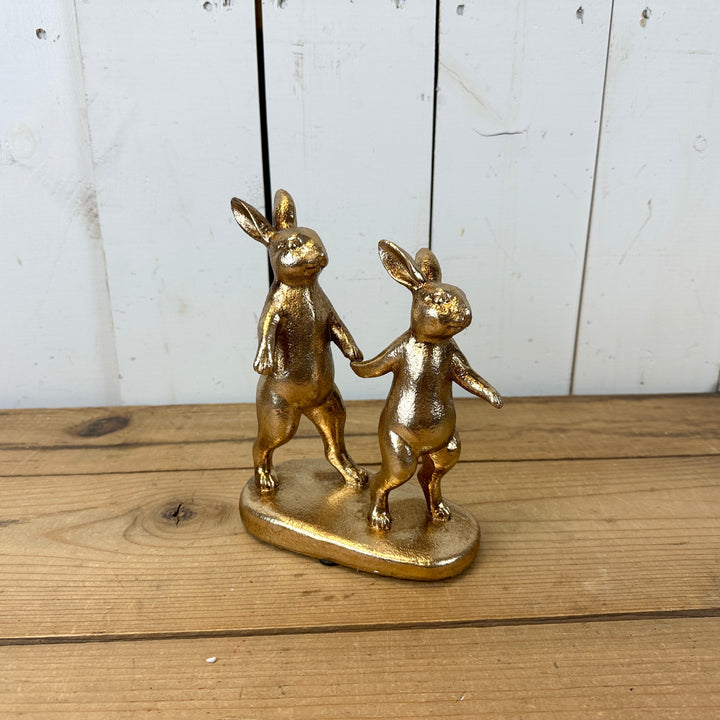 Gold Bunnies Holding Hands