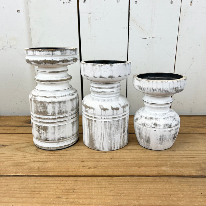 Distressed White Washed Candlesticks